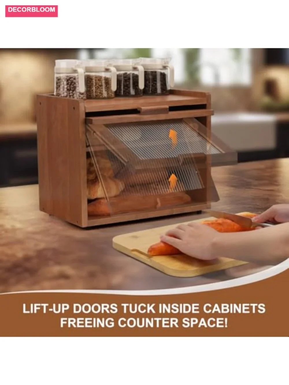 Wooden Bread Box 2 Tier with Acrylic Door and Adjustable Shelf for Kitchen